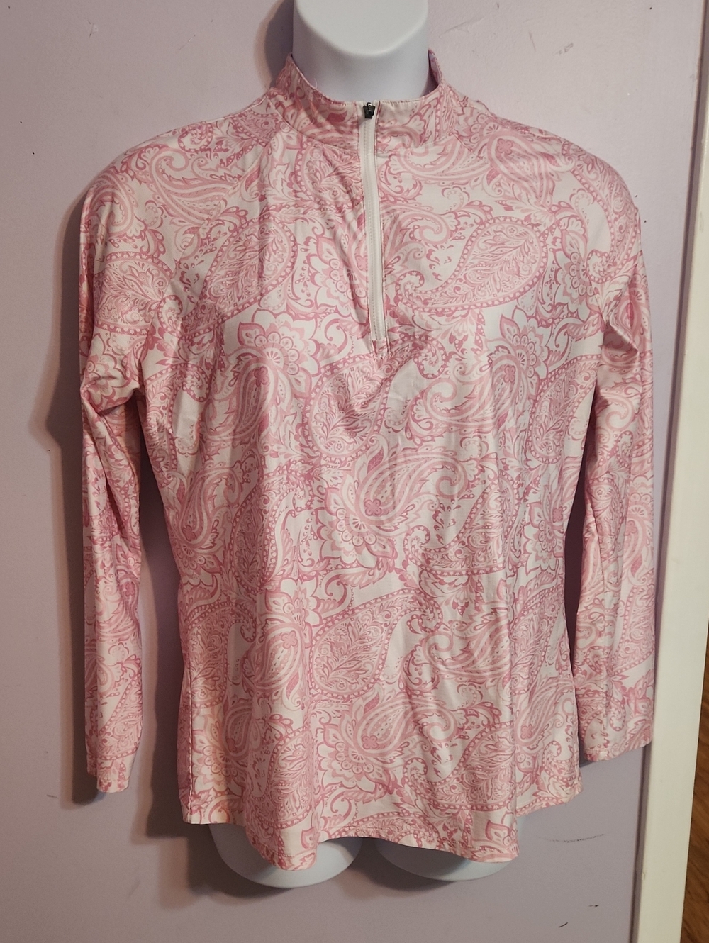 Moteepi Long Sleeve Athletic Quarter Zip Pullover - Crystal Pink Paisley Pink &